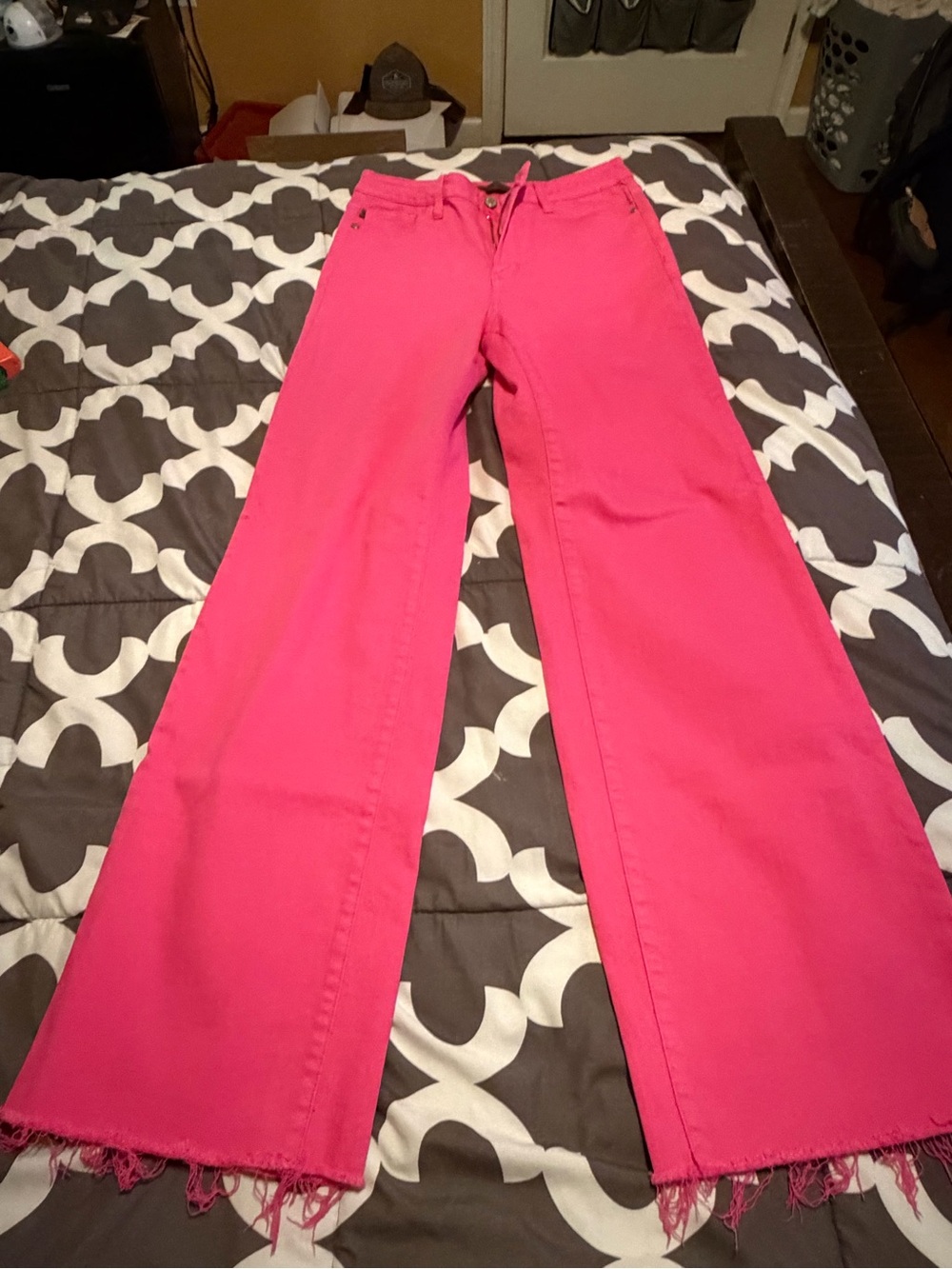 Judy Blue Hot Pink Wide Leg Jeans with Raw Hem